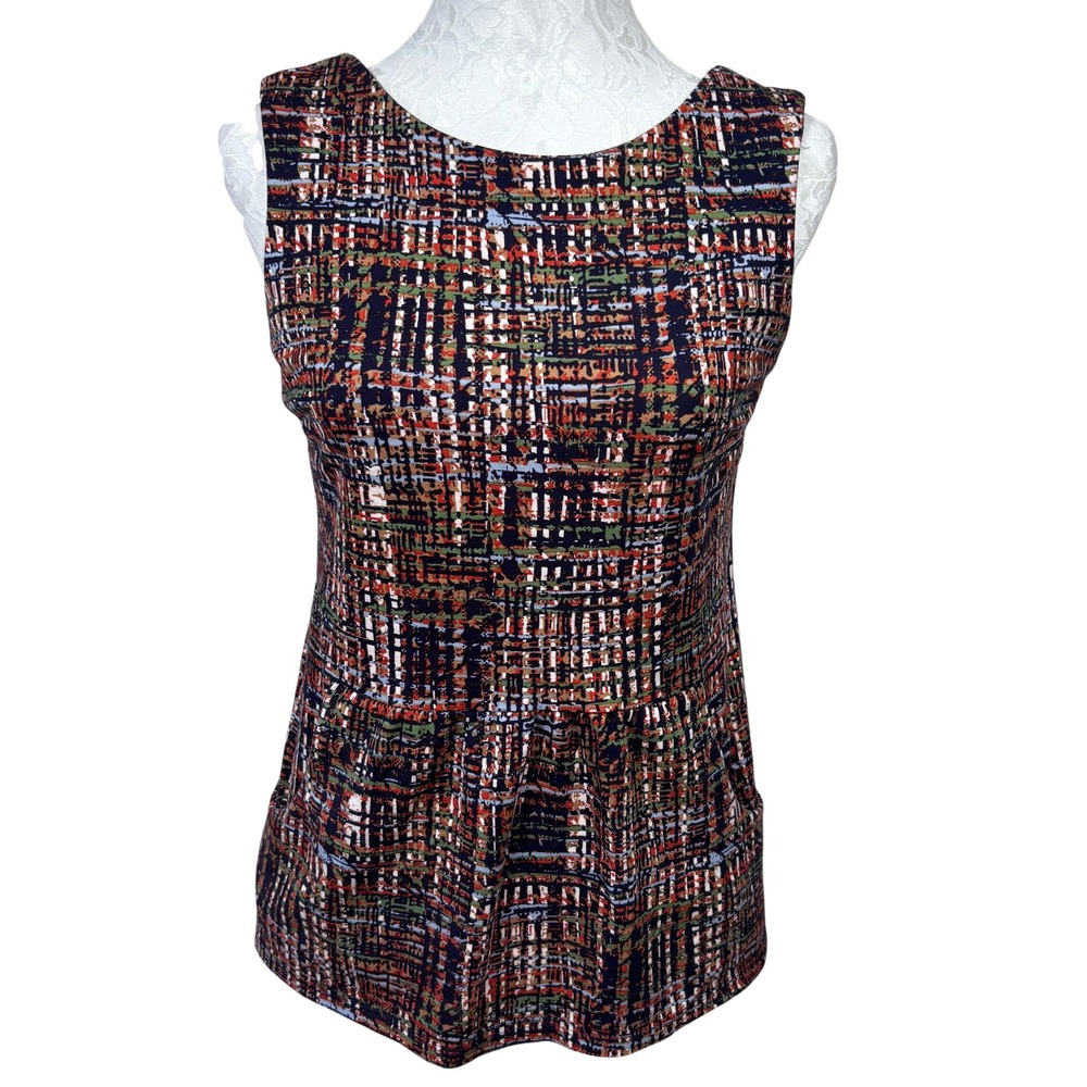 Jude Connally Multicolor Boho Abstract Geometric Plaid Peplum Top Pants Women XS